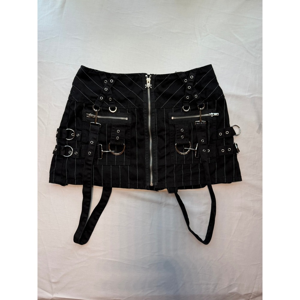 TRIPP NYC Black Striped Mini Skirt Metal D-Ring Grunge Punk Emo
